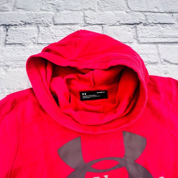 Under Armour Loose Pullover Hoodie Sweatshirt Medium Pink Logo Long Sleeve - Picture 4 of 8